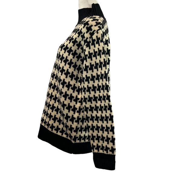 Jillian Jones Black & Cream Houndstooth Mock Neck Lambswool Sweater Size… - Picture 3 of 7